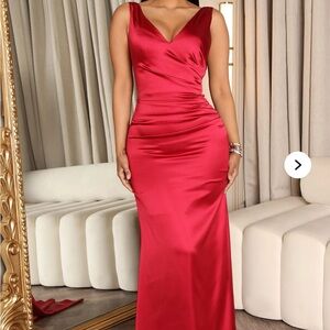 Elegant Red Satin Evening Gown